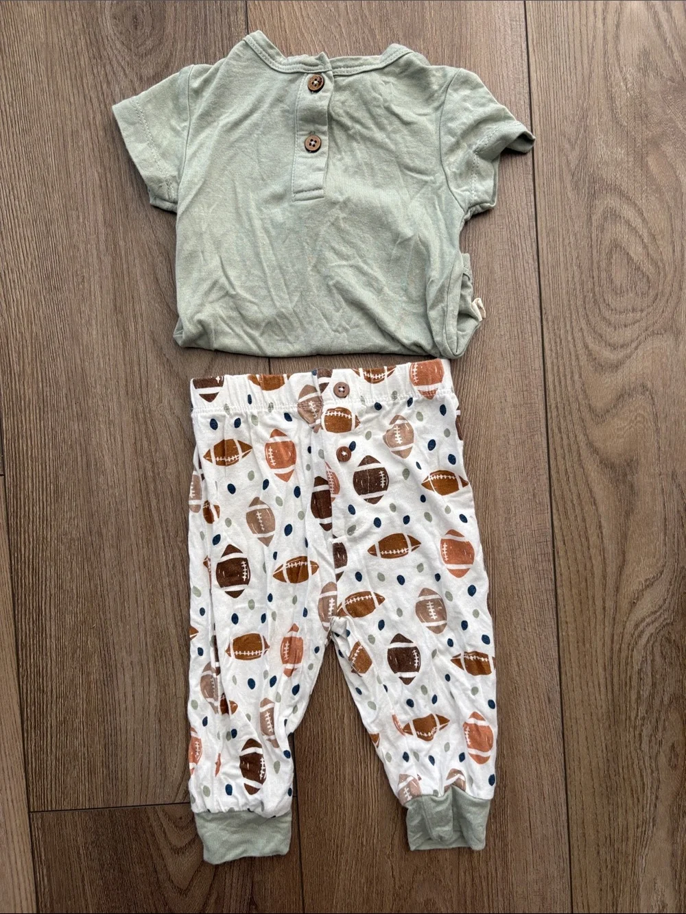 Kids Two-Piece Green Top and Football-Print Pants Matching Set and Hat